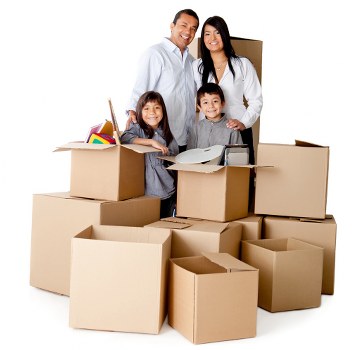 Packed boxes and furniture ready for a local house move in Islington